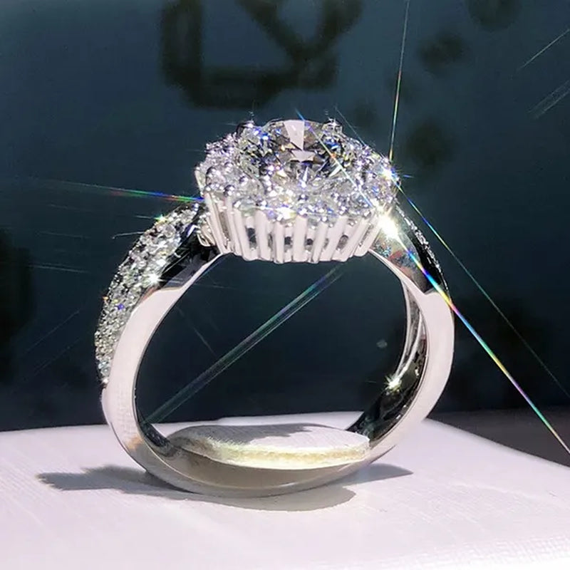 Exquisite Gorgeous 925 Sterling Silver Ring round Cut Moissanite Diamond Bridal Engagement Wedding Band Rings Women'S Birthday Proposal Party Jewelry Gift Size
