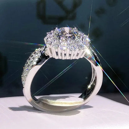 Exquisite Gorgeous 925 Sterling Silver Ring round Cut Moissanite Diamond Bridal Engagement Wedding Band Rings Women'S Birthday Proposal Party Jewelry Gift Size