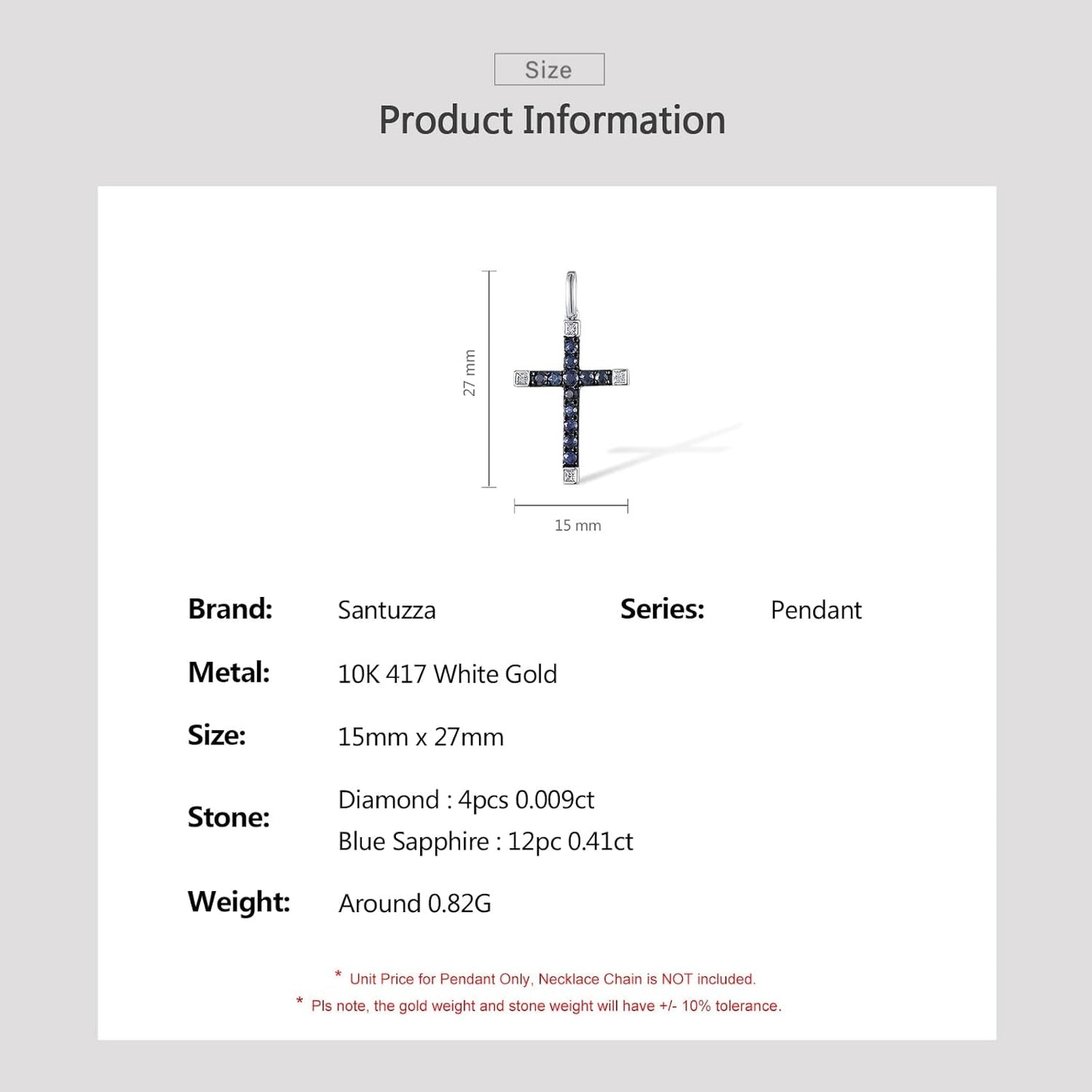 10K Solid Gold Gemstone Genuine Diamond Dainty Cross Pendant without Chain for Women