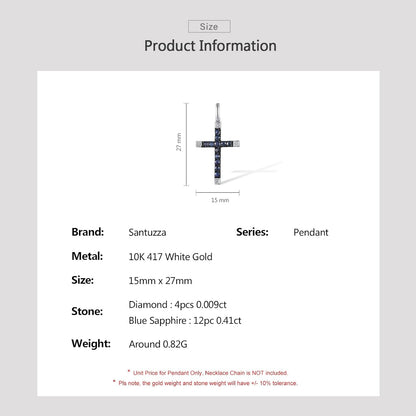 10K Solid Gold Gemstone Genuine Diamond Dainty Cross Pendant without Chain for Women