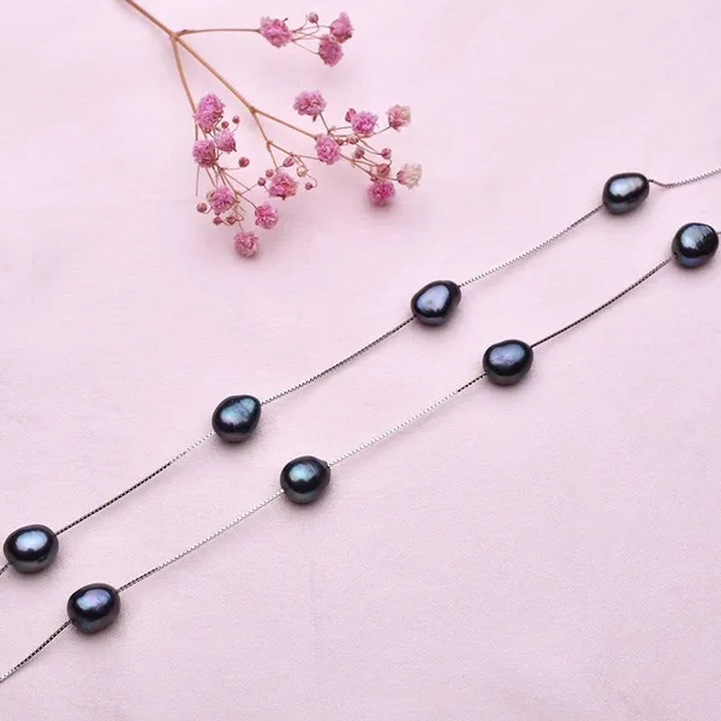 Real Pure 925 Sterling Silver Chain Necklace For Women Party Gift Natural Baroque Black Pearl Necklace Fine Jewelry Wholesale