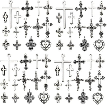 120Pcs Antique Silver Cross Charms for Jewelry Making Alloy Cross Charms for DIY Crafts (SN024)