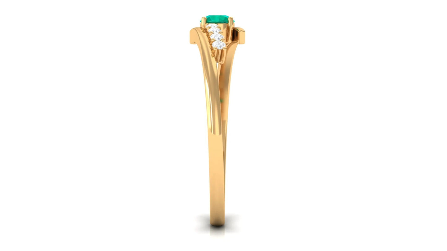 Minimal Emerald Bypass Promise Ring for Women, May Birthstone Ring (AAA Quality), 14K Yellow Gold, US 8.50