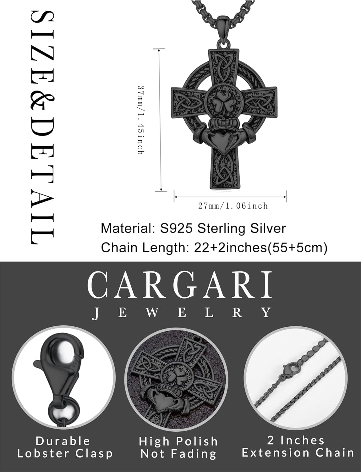 925 Sterling Silver Cross Pendant Necklace for Men Women Amulet Necklace Protection Jewelry Religious Gifts(With Gift Box)