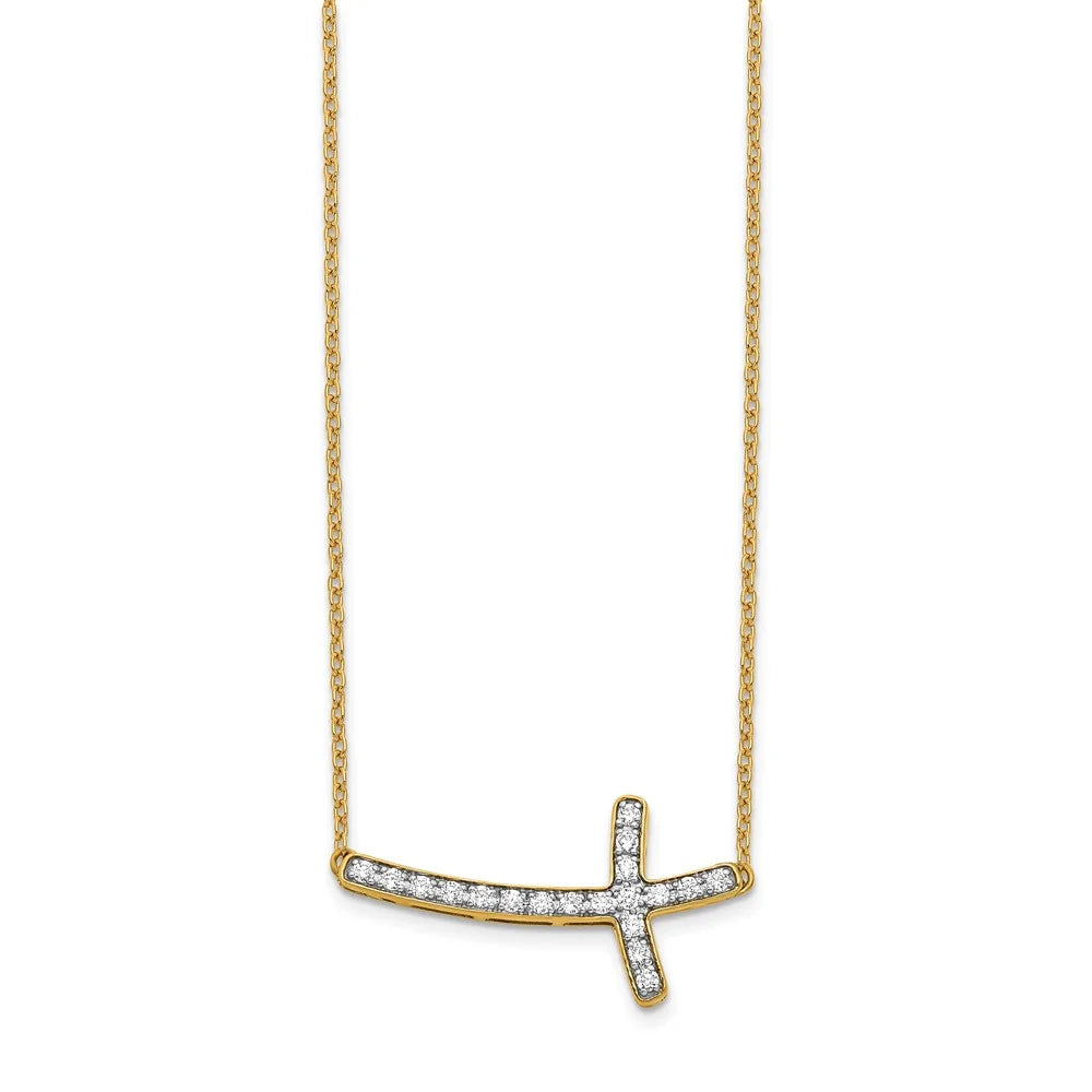 14K Yellow Gold Diamond Sideways Cross 18 In. Necklace