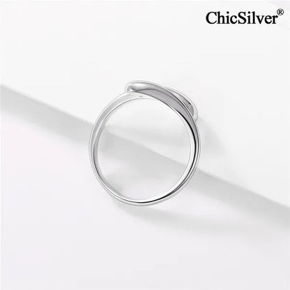 ChicSilver 925 Sterling Silver Ring Minimalist Teardrop Open Ring Eternity Ring Wedding Band for Women
