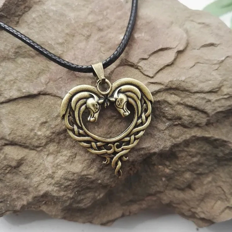 Fantasy Celtic Horse Lords Necklace Bronze Celtic Horse Heart Pendant
