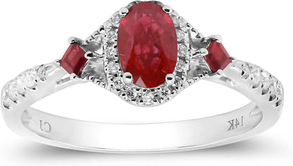 10K White Gold Mozambique Genuine Ruby Ring with Diamonds for Women | Ethically, Authentically & Organically Sourced (Oval-Cut) Shaped Ruby Hand-Crafted Jewelry for Her | Ruby Ring for Women