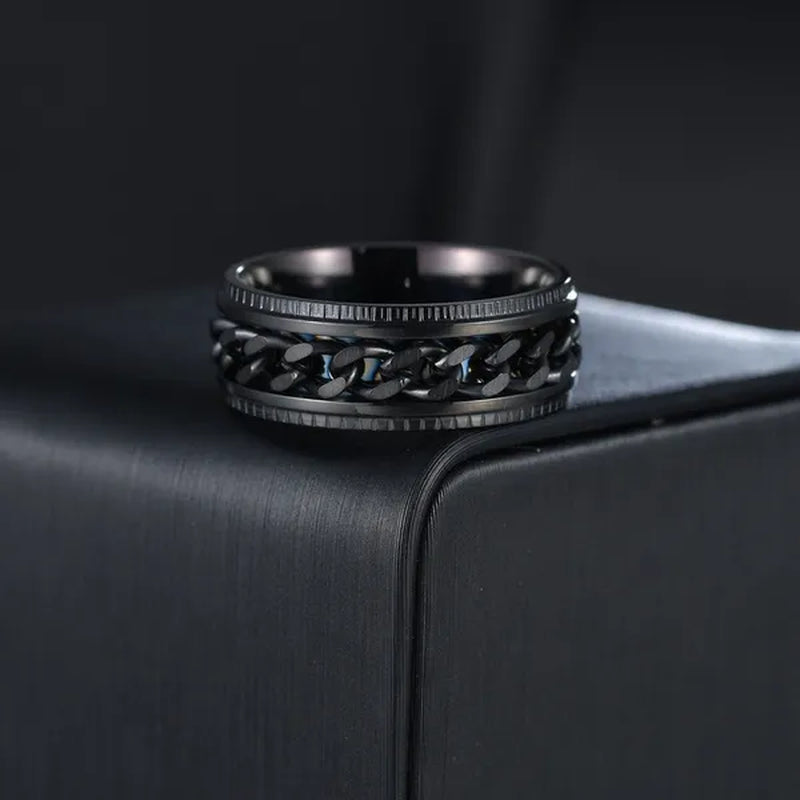 Fashion Punk Stainless Steel 8Mm Rings for Men Chain Rings Biker Grooved Edge, Size 6-12