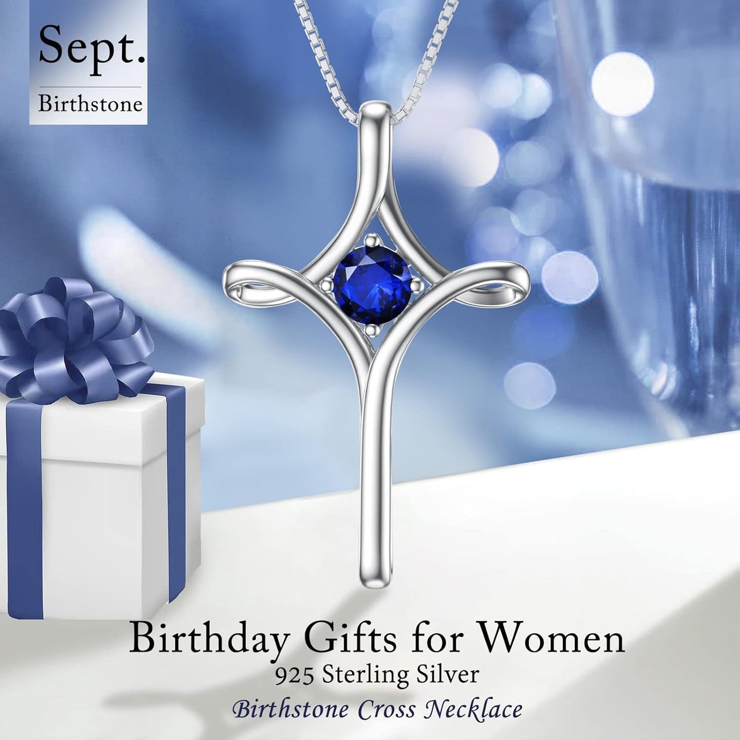 Cross Necklace for Women 925 Sterling Silver Birthstone Cross Necklace Fine Jewelry Anniversary Birthday Gifts for Her