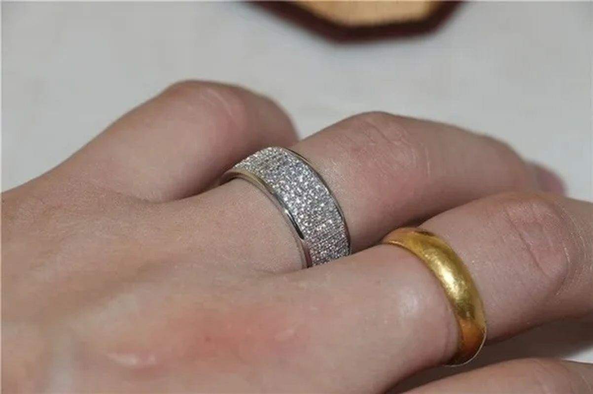New Sparkling 925 Solid Sterling Silver White Sapphire Diamond Wedding Band Rings Engagement Anniversary Party Jewelry Size 5-12