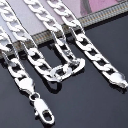 European Fashion Luxury Exaggeration Men's and Women's Bright 925 Sterling Silver Sideways Chain Necklace Exquisite Cuban Necklace Size Includes 16-30 inches