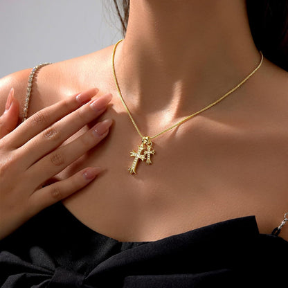 Gold Cross Necklace for Women 14K Plated Dainty Pendant Cross Chain Faith Crucifix Choker Baptism Necklace for Women Trendy Religious Jewelry Hypoallergenic