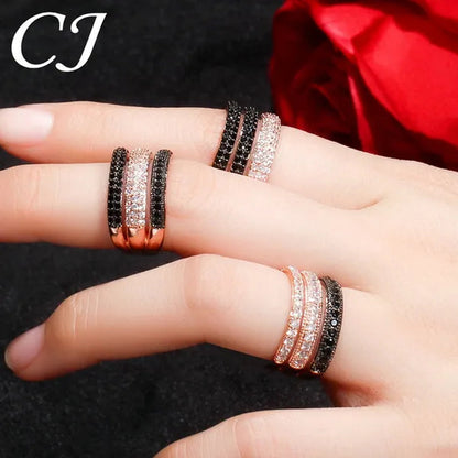CANDICE New Arrival Trendy Cubic Zircon 3 Row Round Adjustable Open Cuff Ring for Female Cocktail Personality Finger Jewelry