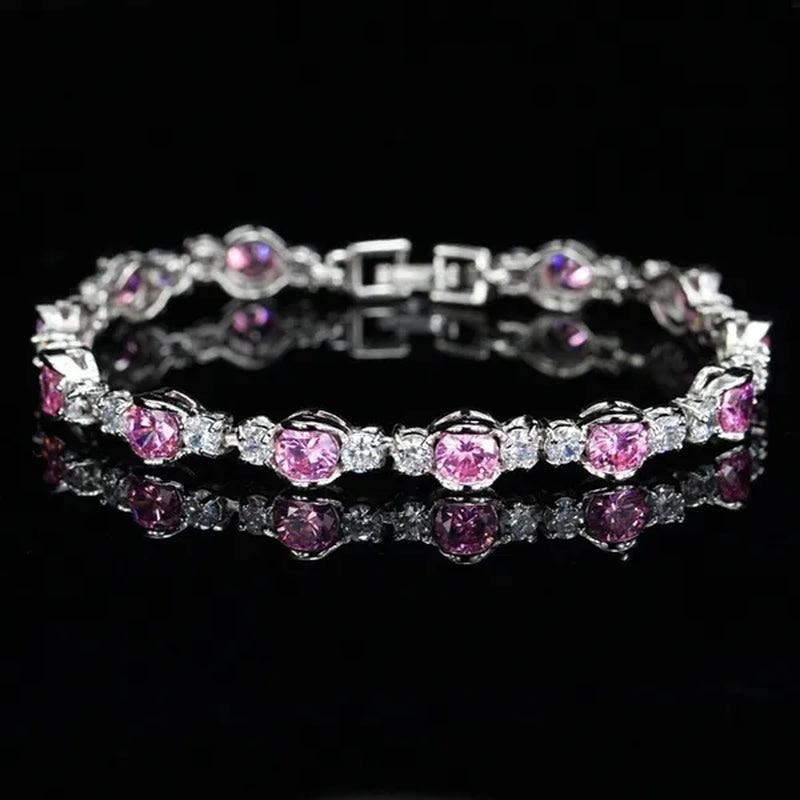 Gloriya High-Grade CZ Evening Party Jewelry For Woman Hand-inlay Round Blue Crystal Silver Plated Tennis Bracelet