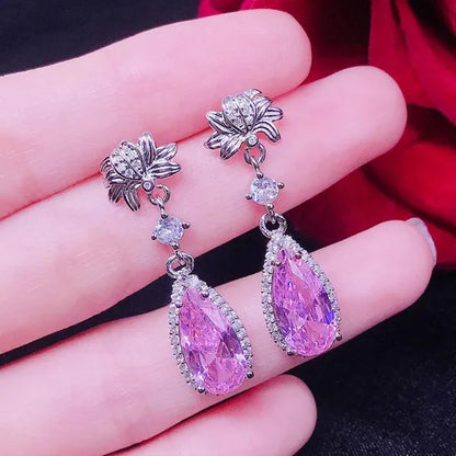 1 Pair Bridal Wedding Dangle Earrings for Women Silver Plated Lab Diamond Teardrop Cut Citrine Gemstone Drop Earrings Fine Jewelry