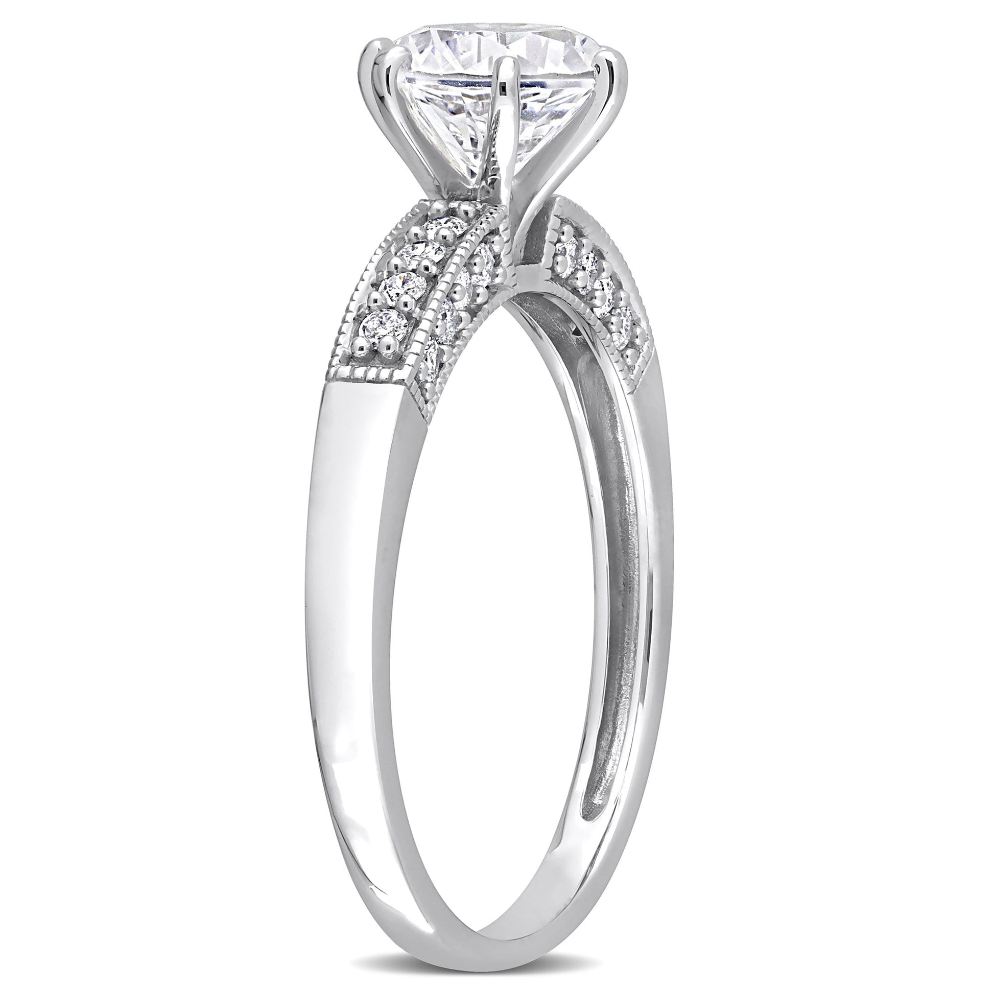Women'S 1 3/8 Carat T.G.W. Round-Cut Created White Sapphire 10Kt White Gold Engagement Ring with 1/4 Carat T.W. Round-Cut Diamond on Band with 6-Prong/Pave Setting
