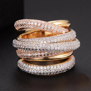 Gloriya Luxury Indian Yellow Gold Plated Women Statement Jewelry Micro Pave African Tiny AAA Cubic Zirconia Wedding Party Large Finger Ring for Ladies