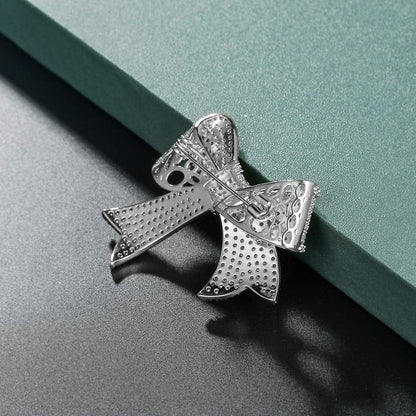 Real Gold Plated Cubic Zirconia CZ Ribbon Bridal Bowknot Bow Brooch Pins for Women