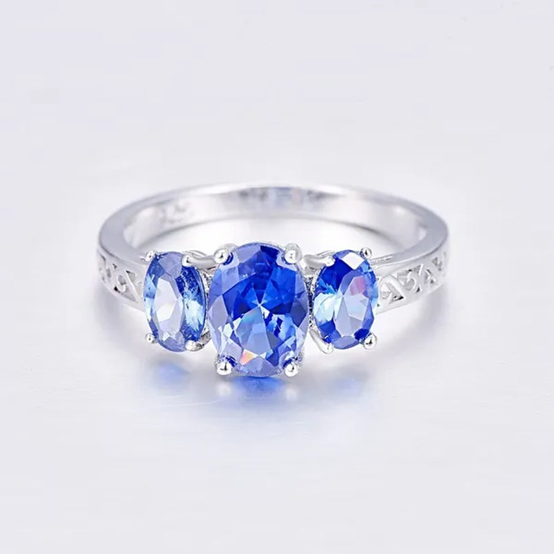 Classic Wedding Ring Stamped 925 Silver Rainbow/Blue Sapphire Women's Fashion Jewelry Engagement Gifts