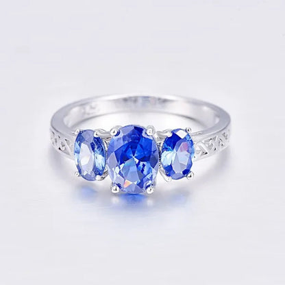 Classic Wedding Ring Stamped 925 Silver Rainbow/Blue Sapphire Women's Fashion Jewelry Engagement Gifts