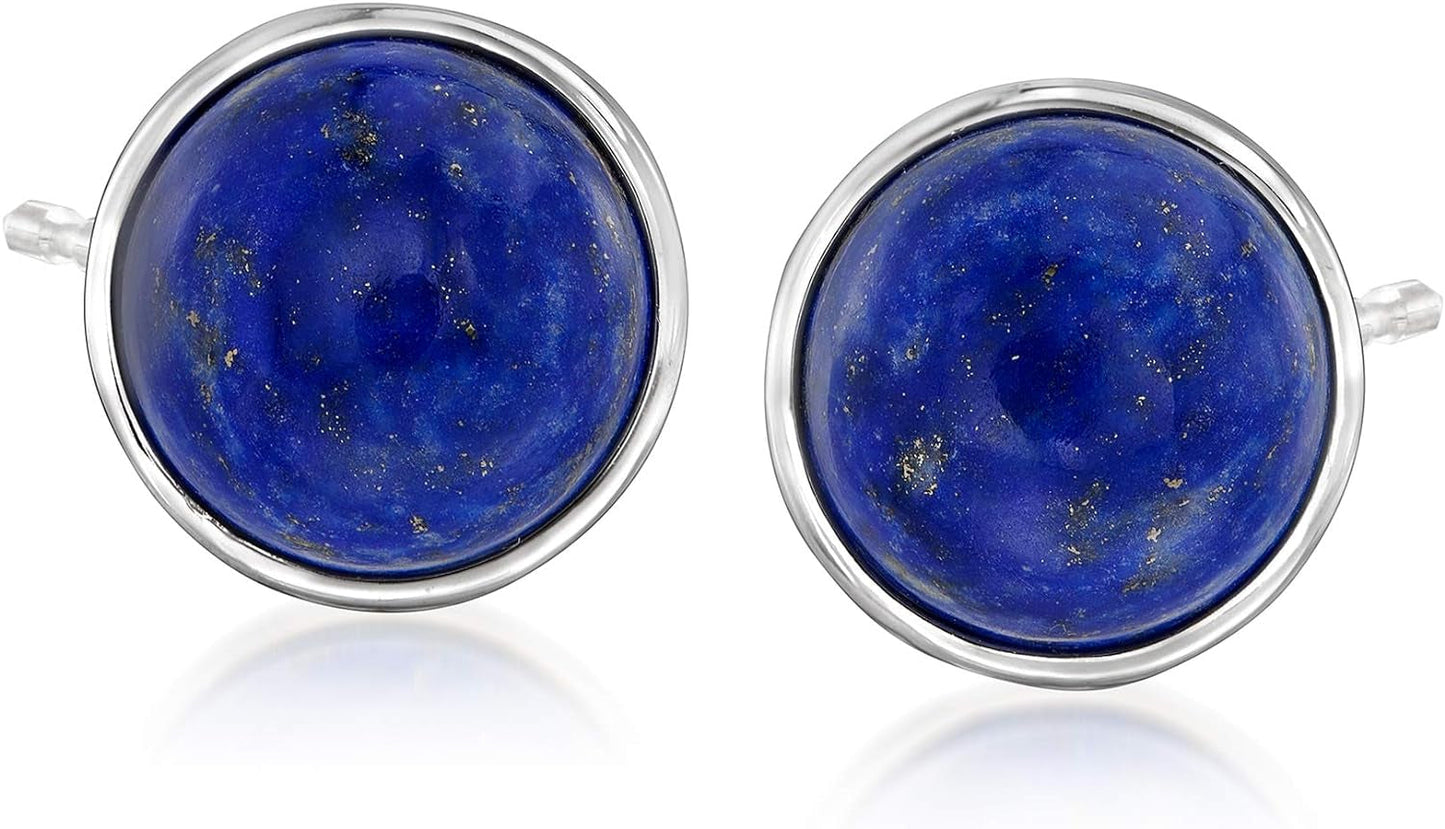 10Mm Lapis Stud Earrings in Sterling Silver