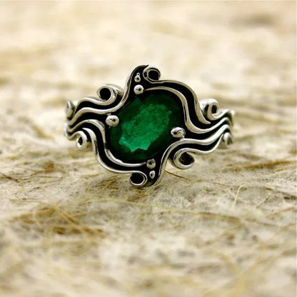 Vintage Green Gemstone Anniversary Ring 925 Sterling Silver Tsavorite Vine Ring for Women Ladaies Jewelry
