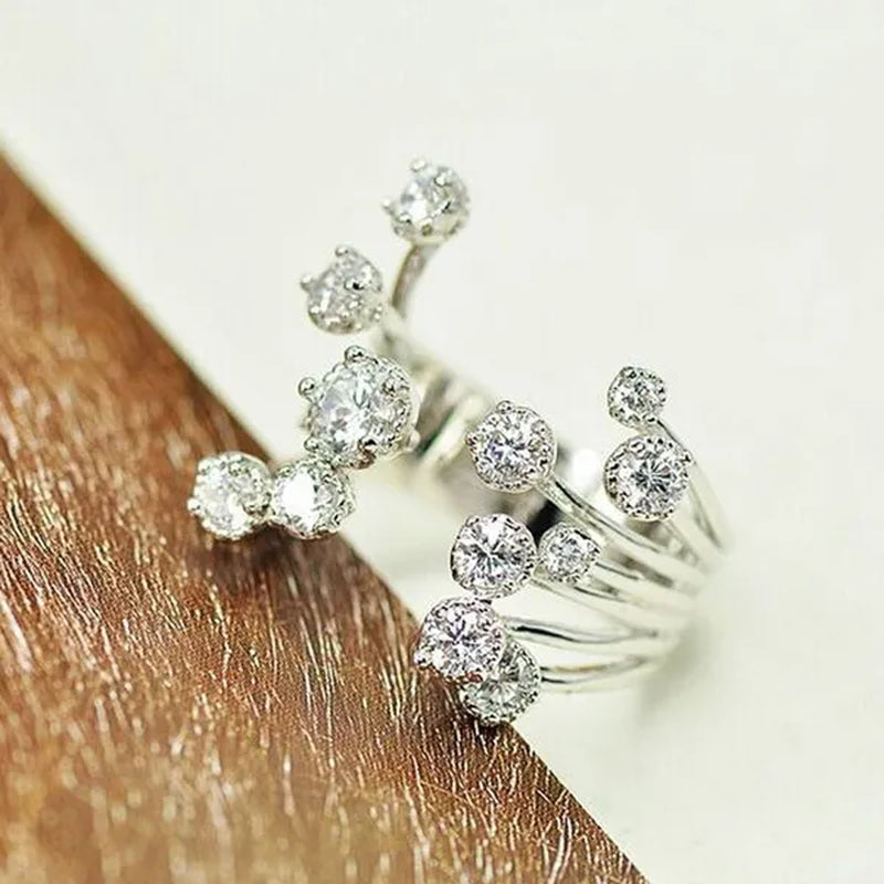 Gorgeous Silver Crown Natural Gemstones White Sapphire Birthstone Bride Wedding Engagement Multilayer Rose Flower Ring Size 6 7 8 9 10