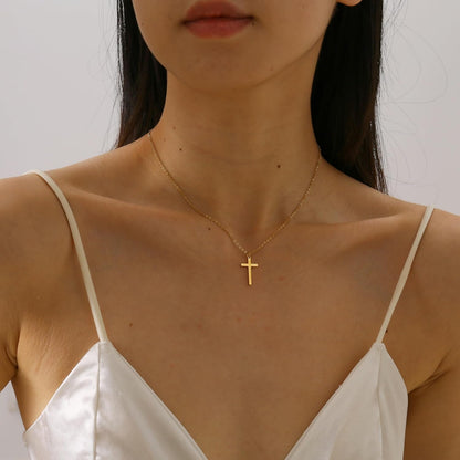 18K Gold Plated Sideways Cross Necklace for Women Stainless Steel Tiny Small Cross Pendant Necklace Dainty Simple Jewelry Christmas Gifts