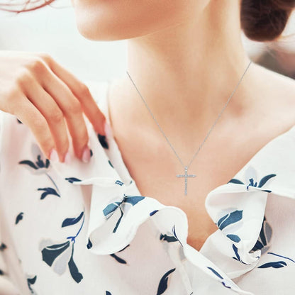 10K Gold or Silver Diamond Cross Pendant with Sterling Silver Rope Chain Necklace (1/4 Cttw, I-J Color, I2-I3 Clarity), 18"