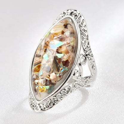 Vintage Jewelry Magic Natural Shell Silver Ring Ancient Silver Carved Big Ring Couple Antique Jewelry  Sterling Silver Bride Wedding Engagement Vintage Men Ring Gift Aneis Feminino Bijoux