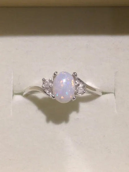 Hannah Martin Exquisite 925 Solid Sterling Silver Natural Gemstone Genuine Orange and Blue Multicolor Opal Diamond Ring Bride Wedding Engagement Fine Jewelry