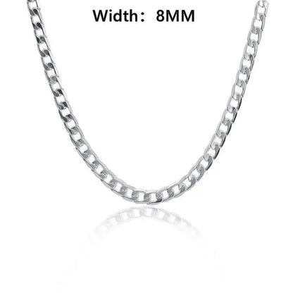 Wholesale High Quality 925 Sterling Silver Fashion Jewelry Set 925 Silver Curb Link Chain Bracelet & Necklace16-30 Inches for Women and Men