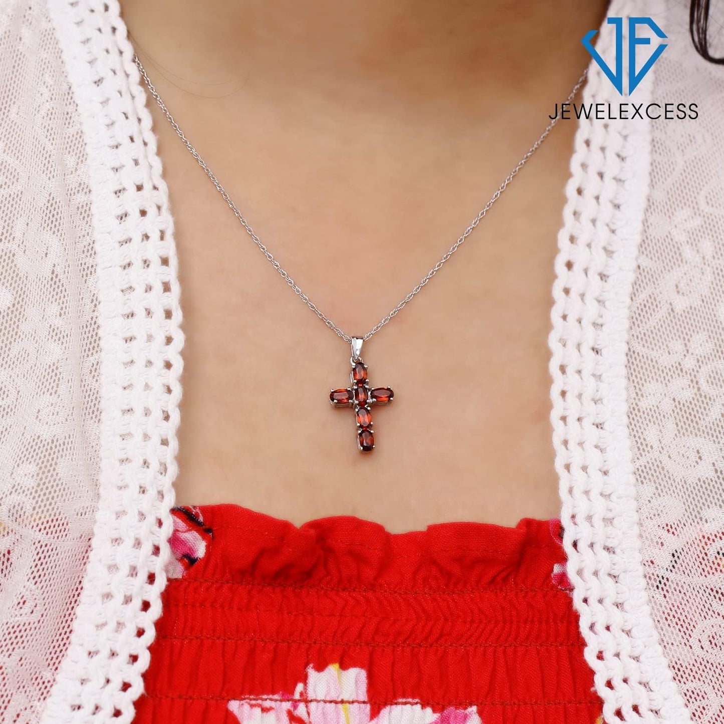 Silver Cross Necklaces for Women –Silver Cross Necklace for Women over .925 Sterling Silver Cross – Garnet Necklace – Hypoallergenic Cross Pendant