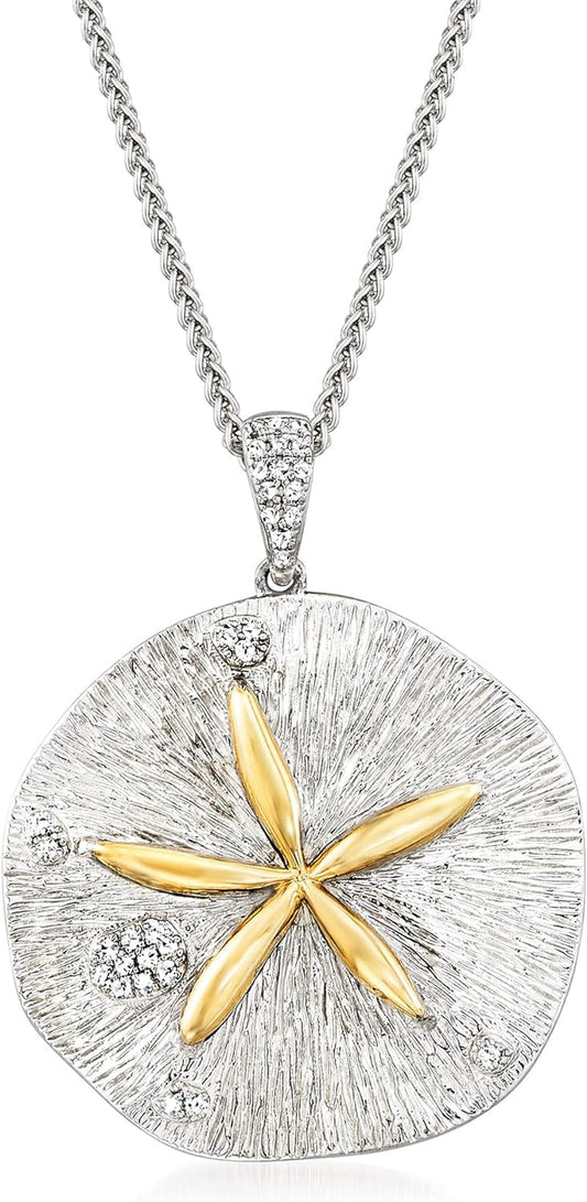 0.10 Ct. T.W. Diamond Sand Dollar Necklace in Sterling Silver and 14Kt Yellow Gold