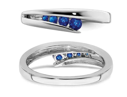 1/5 Carat (Ctw) Natural Blue Sapphire Ring Band in 14K White Gold