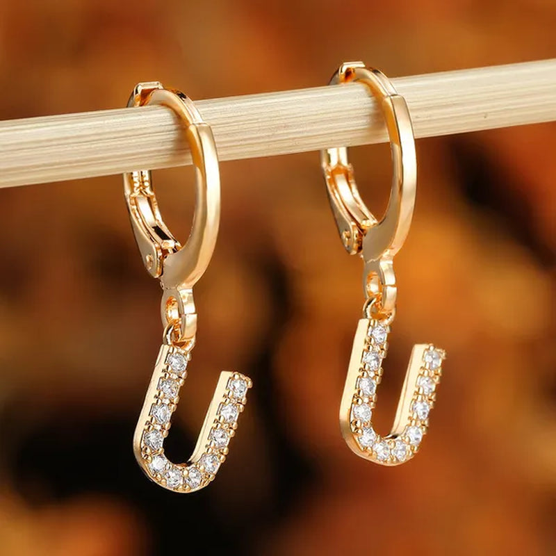 1 Pair 14K Gold Filled Cute Initial A-Z Letter Earrings CZ Zircon Diamond Gold Small Hoop Earings for Women Alphabet Fashion Jewellery