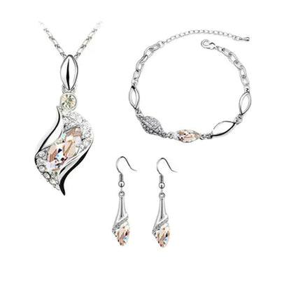 2022 Elegant Luxury Simple 18k Gold Sterling Silver Rose Gold Color Austrian Crystal Pendant Necklace Earring Bracelet 925 Sterling Silver Engagement Jewelry Set Lady Gift Birthday Gift Jewelry Set