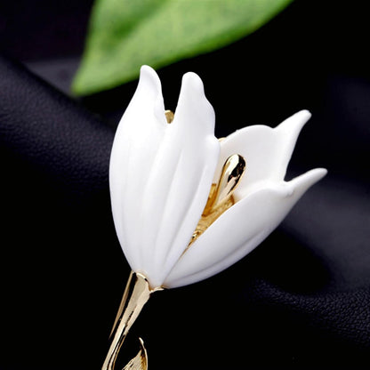 Travet White Gold Tulip Flower Brooch Pin Large Tulip Lapel Pin for Sweater Coat