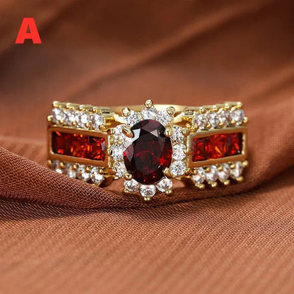 Exquisite Retro 18K Gold Natural Garnet Red Ruby Gemstone Ring Anniversary Gift Romantic Bride Engagement Wedding Party Bands Fine Jewelry