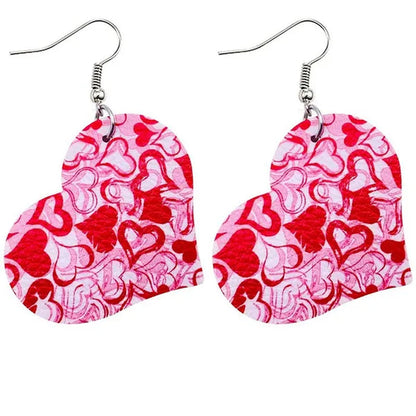 Europe and America 2021 New Valentine'S Day Leather Heart-Shaped Love Red Lips Double-Sided Printing PU Earrings
