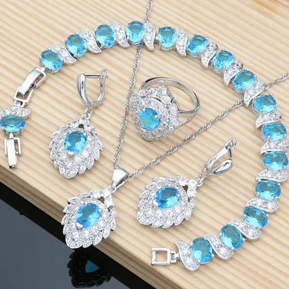 Balck Sapphire Gemstone 925 Silver Jewelry Sets Drop Earrings for Wedding Women 5 Colors Selectable