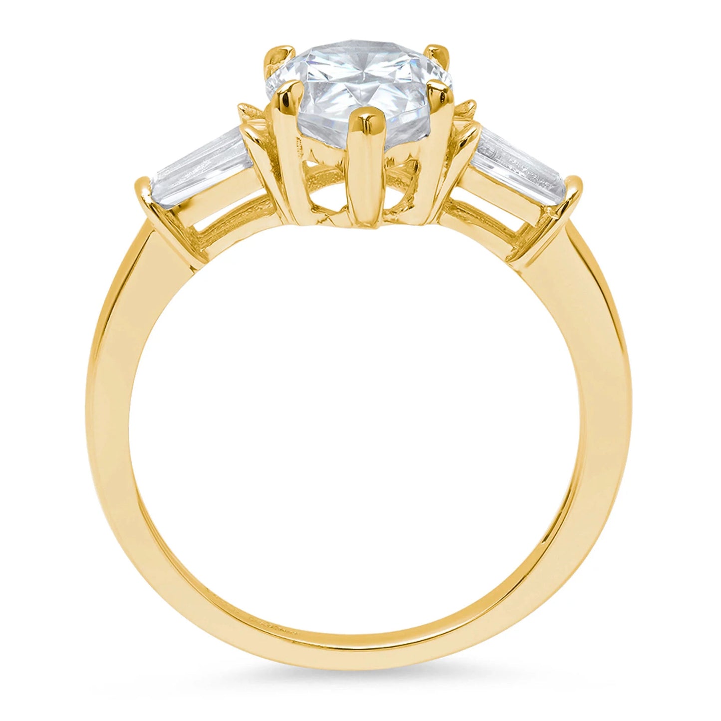 2.3 Ct Pear Cut Clear Simulated Diamond 14K Yellow Gold Anniversary Engagement 3 Stone Ring Size 5