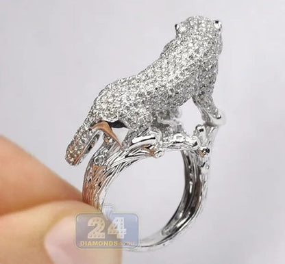 Sparkling 925 Sterling Silver Natural Gemstone White Sapphire Leopard Ring Party Unique Jewelry Gifts Size 6 7 8 9 10