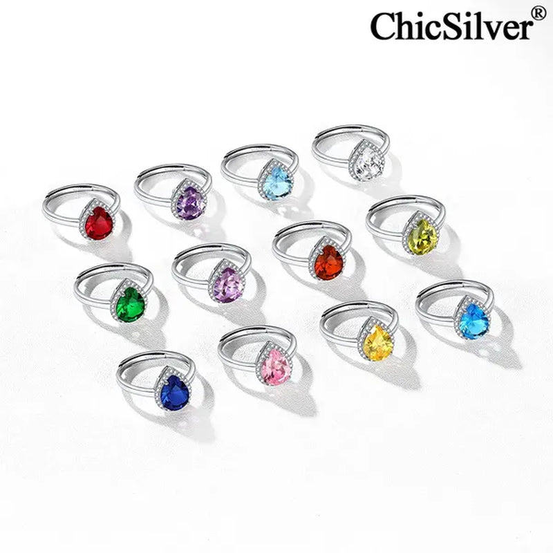 ChicSilver Pear Cut Teardrop Birthstone Promise Wedding Band Ring for Her 925 Sterling Silver Gemstone Jewelry for Women