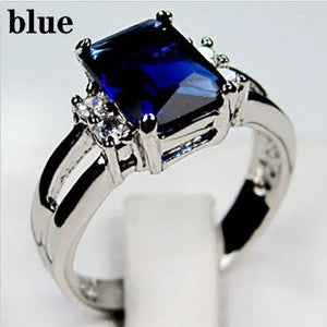 Women 925 Silver Plated Blue Sapphire / Black / Purple / Red CZ Wedding Ring Size 6-10  (Choice Color and Size)