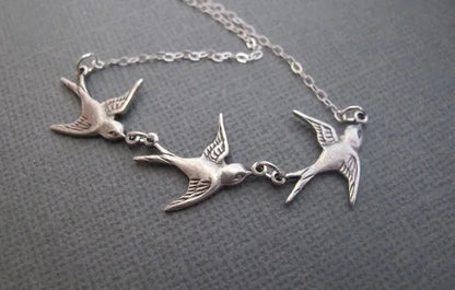 Three Dove Charm Necklace Bird Necklace