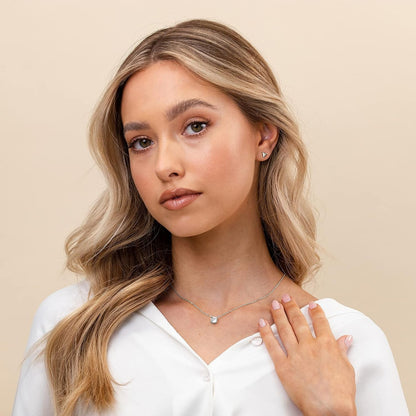 14K Gold Plated Crystal Solitaire 1.5 Carat (7.3Mm) CZ Dainty Choker Necklace | Gold Necklaces for Women