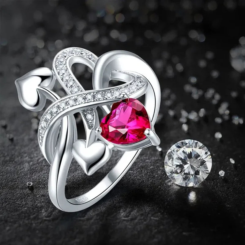 6Mm Heart Cut Ruby & Aquamarine & Topaz 925 Sterling Silver Jewelry Vintage Wedding Engagement Rings Romantic Bride Engagement Anniversary Ring Size 6-10