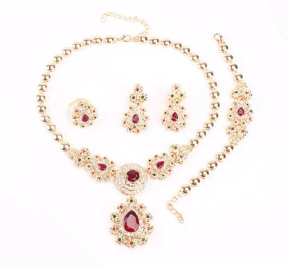Fine Wedding Accessories African Beads Jewelry Sets Ruby Colorful Crystal Gold Plated Bridal Necklace Set